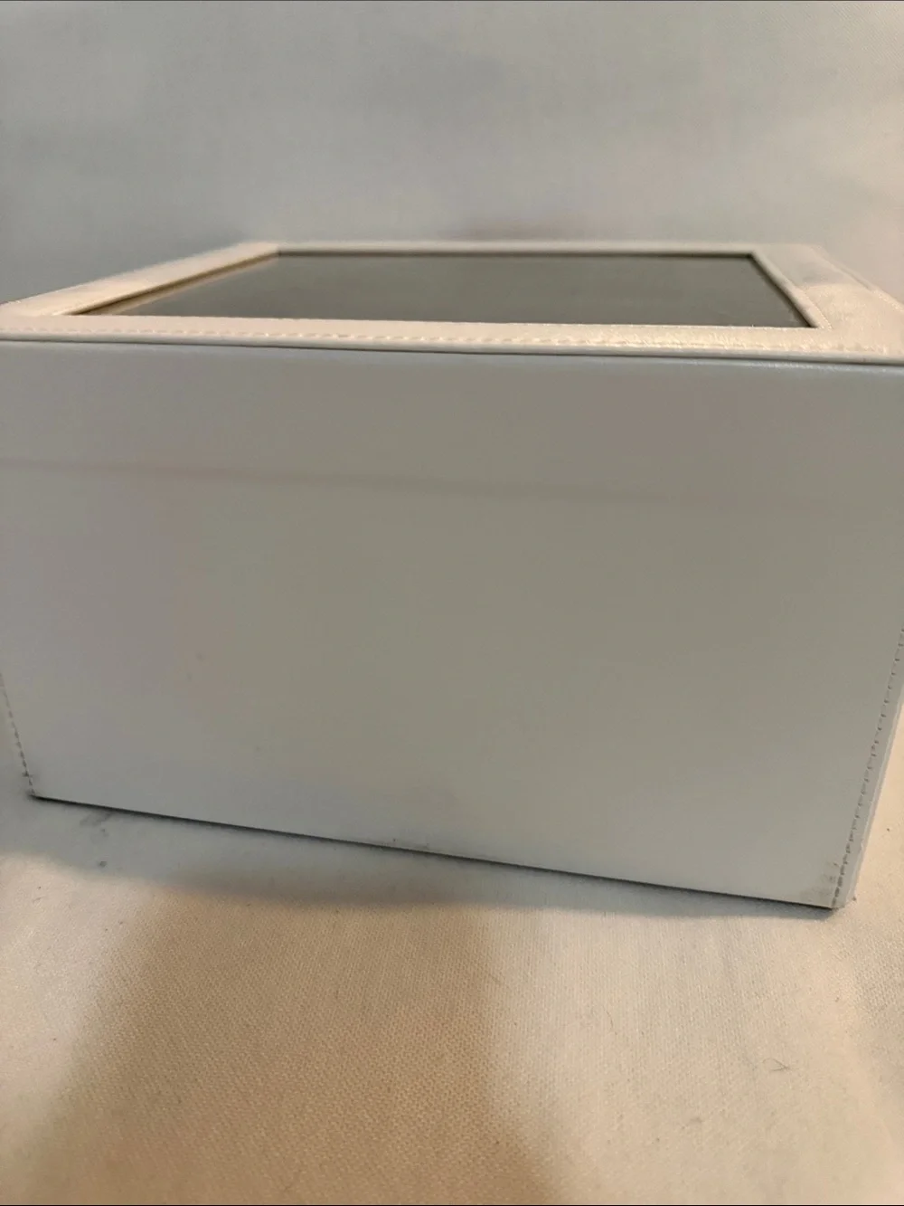 White Jewelry Organizer Box with Glass Top and Gold Accents